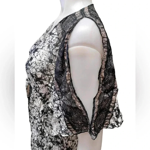 Free People Print Sheer Chiffon Cold Shoulder  MIDI Dress Size Small - Picture 6 of 10